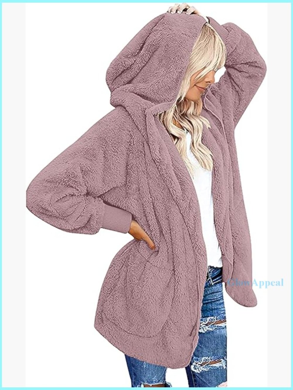 Long Sleeve Hooded Cardigan Sherpa Coat with Pockets Loose Fit